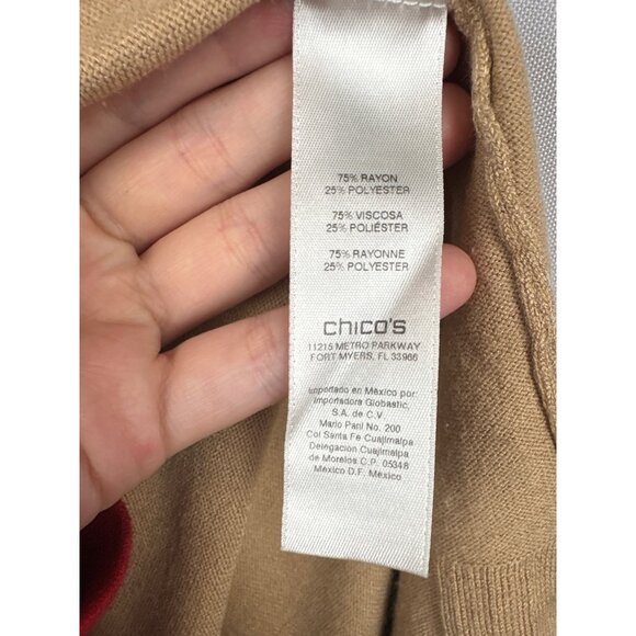 Women’s Chico’s Size 2XL Tan Short Sleeve Cardigan with Pockets - Picture 6 of 6